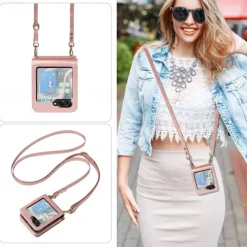 Phone Case For Samsung Galaxy Z Flip 6 Z Flip 5 Wallet Case with Stand Holder Zipper with Lanyard Retro TPU PU Leather