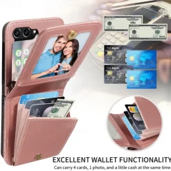 Phone Case For Samsung Galaxy Z Flip 6 Z Flip 5 Wallet Case with Stand Holder Zipper with Lanyard Retro TPU PU Leather