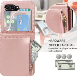 Phone Case For Samsung Galaxy Z Flip 6 Z Flip 5 Wallet Case with Stand Holder Zipper with Lanyard Retro TPU PU Leather