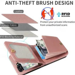 Phone Case For Samsung Galaxy Z Flip 6 Z Flip 5 Wallet Case with Stand Holder Zipper with Lanyard Retro TPU PU Leather