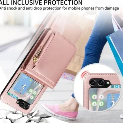 Phone Case For Samsung Galaxy Z Flip 6 Z Flip 5 Wallet Case with Stand Holder Zipper with Lanyard Retro TPU PU Leather