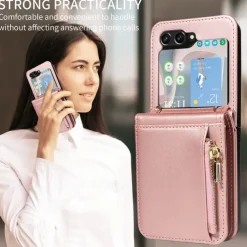 Phone Case For Samsung Galaxy Z Flip 6 Z Flip 5 Wallet Case with Stand Holder Zipper with Lanyard Retro TPU PU Leather