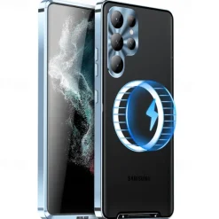Phone Case For Samsung Galaxy S25 S24 S23 S23 FE S22 S21 Ultra Plus Magnetic Adsorption With Magsafe Camera Lens Protector Support Wireless Charging Shockproof Acrylic Aluminum Alloy
