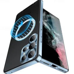 Phone Case For Samsung Galaxy S25 S24 S23 S23 FE S22 S21 Ultra Plus Magnetic Adsorption With Magsafe Camera Lens Protector Support Wireless Charging Shockproof Acrylic Aluminum Alloy