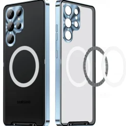 Phone Case For Samsung Galaxy S25 S24 S23 S23 FE S22 S21 Ultra Plus Magnetic Adsorption With Magsafe Camera Lens Protector Support Wireless Charging Shockproof Acrylic Aluminum Alloy
