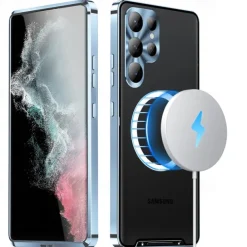Phone Case For Samsung Galaxy S25 S24 S23 S23 FE S22 S21 Ultra Plus Magnetic Adsorption With Magsafe Camera Lens Protector Support Wireless Charging Shockproof Acrylic Aluminum Alloy