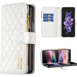 Phone Case For Samsung Galaxy Z Fold 6 Z Fold 5 Z Fold 4 Z Fold 3 Full Body Case Wallet Case Flip Zipper With Card Holder Solid Colored Geometric Pattern PC PU Leather