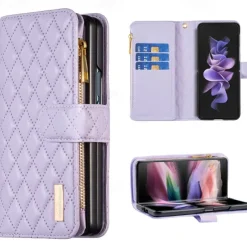 Phone Case For Samsung Galaxy Z Fold 6 Z Fold 5 Z Fold 4 Z Fold 3 Full Body Case Wallet Case Flip Zipper With Card Holder Solid Colored Geometric Pattern PC PU Leather