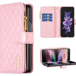 Phone Case For Samsung Galaxy Z Fold 6 Z Fold 5 Z Fold 4 Z Fold 3 Full Body Case Wallet Case Flip Zipper With Card Holder Solid Colored Geometric Pattern PC PU Leather