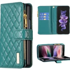 Phone Case For Samsung Galaxy Z Fold 6 Z Fold 5 Z Fold 4 Z Fold 3 Full Body Case Wallet Case Flip Zipper With Card Holder Solid Colored Geometric Pattern PC PU Leather