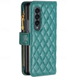 Phone Case For Samsung Galaxy Z Fold 6 Z Fold 5 Z Fold 4 Z Fold 3 Full Body Case Wallet Case Flip Zipper With Card Holder Solid Colored Geometric Pattern PC PU Leather