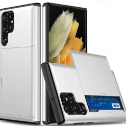 Phone Case For Samsung Galaxy S25 S24 S23 S22 S21 FE S21 Ultra Plus S20 Back Cover Card Holder Dustproof Shockproof Solid Colored TPU