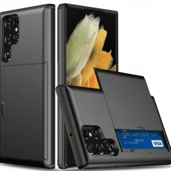 Phone Case For Samsung Galaxy S25 S24 S23 S22 S21 FE S21 Ultra Plus S20 Back Cover Card Holder Dustproof Shockproof Solid Colored TPU