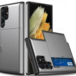 Phone Case For Samsung Galaxy S25 S24 S23 S22 S21 FE S21 Ultra Plus S20 Back Cover Card Holder Dustproof Shockproof Solid Colored TPU