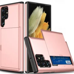 Phone Case For Samsung Galaxy S25 S24 S23 S22 S21 FE S21 Ultra Plus S20 Back Cover Card Holder Dustproof Shockproof Solid Colored TPU