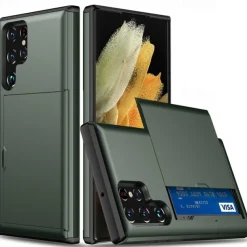 Phone Case For Samsung Galaxy S25 S24 S23 S22 S21 FE S21 Ultra Plus S20 Back Cover Card Holder Dustproof Shockproof Solid Colored TPU