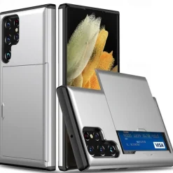 Phone Case For Samsung Galaxy S25 S24 S23 S22 S21 FE S21 Ultra Plus S20 Back Cover Card Holder Dustproof Shockproof Solid Colored TPU