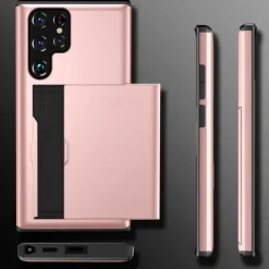 Phone Case For Samsung Galaxy S25 S24 S23 S22 S21 FE S21 Ultra Plus S20 Back Cover Card Holder Dustproof Shockproof Solid Colored TPU