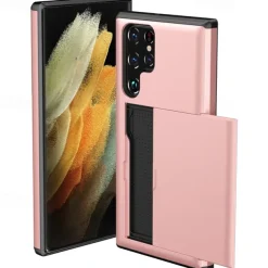 Phone Case For Samsung Galaxy S25 S24 S23 S22 S21 FE S21 Ultra Plus S20 Back Cover Card Holder Dustproof Shockproof Solid Colored TPU