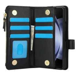 Phone Case For Samsung Galaxy Z Fold 7 Z Fold 6 Z Fold 5 Z Fold 4 Z Fold 3 Wallet Case with Stand Holder Magnetic Zipper Retro TPU PU Leather