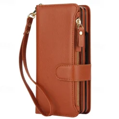 Phone Case For Samsung Galaxy Z Fold 7 Z Fold 6 Z Fold 5 Z Fold 4 Z Fold 3 Wallet Case with Stand Holder Magnetic Zipper Retro TPU PU Leather