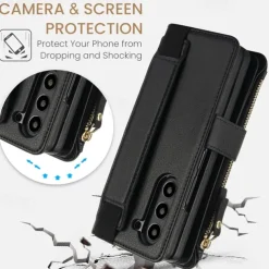 Phone Case For Samsung Galaxy Z Fold 7 Z Fold 6 Z Fold 5 Z Fold 4 Z Fold 3 Wallet Case with Stand Holder Magnetic Zipper Retro TPU PU Leather