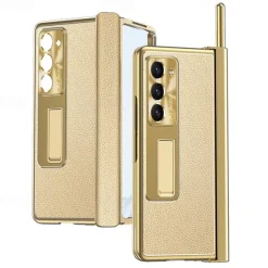 Phone Case For Samsung Galaxy Z Fold 7 Z Fold 6 Z Fold 5 Z Fold 4 Z Fold 3 Back Cover with Stand Holder with Screen Protector Pencil Holder PC Metal PU Leather