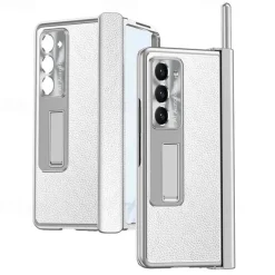 Phone Case For Samsung Galaxy Z Fold 7 Z Fold 6 Z Fold 5 Z Fold 4 Z Fold 3 Back Cover with Stand Holder with Screen Protector Pencil Holder PC Metal PU Leather
