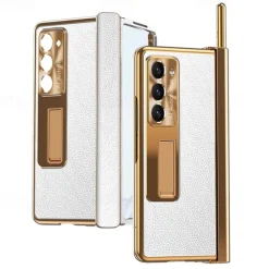 Phone Case For Samsung Galaxy Z Fold 7 Z Fold 6 Z Fold 5 Z Fold 4 Z Fold 3 Back Cover with Stand Holder with Screen Protector Pencil Holder PC Metal PU Leather