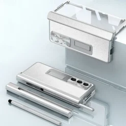 Phone Case For Samsung Galaxy Z Fold 7 Z Fold 6 Z Fold 5 Z Fold 4 Z Fold 3 Back Cover with Stand Holder with Screen Protector Pencil Holder PC Metal PU Leather