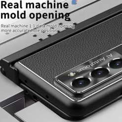 Phone Case For Samsung Galaxy Z Fold 7 Z Fold 6 Z Fold 5 Z Fold 4 Z Fold 3 Back Cover with Stand Holder with Screen Protector Pencil Holder PC Metal PU Leather