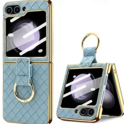 Phone Case For Samsung Galaxy Z Flip 6 Z Flip 5 Z Flip 4 Z Flip 3 Back Cover with Screen Protector Ring Holder Shockproof Retro TPU Metal PU Leather