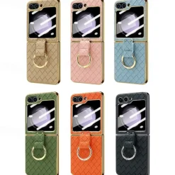 Phone Case For Samsung Galaxy Z Flip 6 Z Flip 5 Z Flip 4 Z Flip 3 Back Cover with Screen Protector Ring Holder Shockproof Retro TPU Metal PU Leather