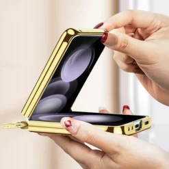 Phone Case For Samsung Galaxy Z Flip 6 Z Flip 5 Z Flip 4 Z Flip 3 Back Cover with Screen Protector Ring Holder Shockproof Retro TPU Metal PU Leather