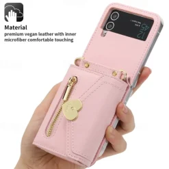 Phone Case For Samsung Galaxy Z Flip 6 Z Flip 5 Z Flip 4 Z Flip 3 Handbag Purse Wallet Case Flip Zipper with Removable Cross Body Strap Solid Colored PU Leather