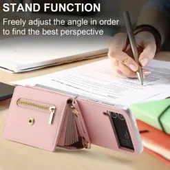 Phone Case For Samsung Galaxy Z Flip 6 Z Flip 5 Z Flip 4 Z Flip 3 Handbag Purse Wallet Case Flip Zipper with Removable Cross Body Strap Solid Colored PU Leather