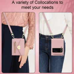 Phone Case For Samsung Galaxy Z Flip 6 Z Flip 5 Z Flip 4 Z Flip 3 Handbag Purse Wallet Case Flip Zipper with Removable Cross Body Strap Solid Colored PU Leather