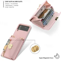 Phone Case For Samsung Galaxy Z Flip 6 Z Flip 5 Z Flip 4 Z Flip 3 Handbag Purse Wallet Case Flip Zipper with Removable Cross Body Strap Solid Colored PU Leather