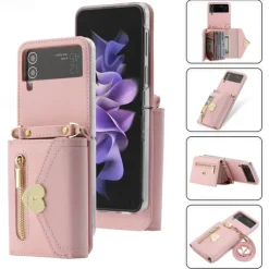 Phone Case For Samsung Galaxy Z Flip 6 Z Flip 5 Z Flip 4 Z Flip 3 Handbag Purse Wallet Case Flip Zipper with Removable Cross Body Strap Solid Colored PU Leather