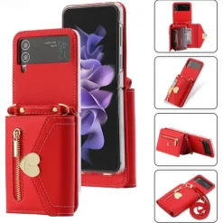Phone Case For Samsung Galaxy Z Flip 6 Z Flip 5 Z Flip 4 Z Flip 3 Handbag Purse Wallet Case Flip Zipper with Removable Cross Body Strap Solid Colored PU Leather
