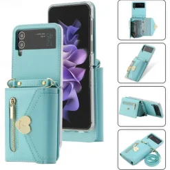 Phone Case For Samsung Galaxy Z Flip 6 Z Flip 5 Z Flip 4 Z Flip 3 Handbag Purse Wallet Case Flip Zipper with Removable Cross Body Strap Solid Colored PU Leather