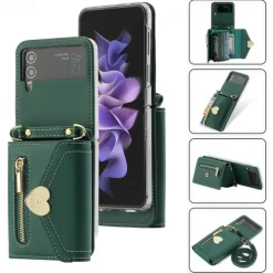 Phone Case For Samsung Galaxy Z Flip 6 Z Flip 5 Z Flip 4 Z Flip 3 Handbag Purse Wallet Case Flip Zipper with Removable Cross Body Strap Solid Colored PU Leather