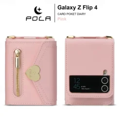 Phone Case For Samsung Galaxy Z Flip 6 Z Flip 5 Z Flip 4 Z Flip 3 Handbag Purse Wallet Case Flip Zipper with Removable Cross Body Strap Solid Colored PU Leather