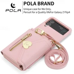 Phone Case For Samsung Galaxy Z Flip 6 Z Flip 5 Z Flip 4 Z Flip 3 Handbag Purse Wallet Case Flip Zipper with Removable Cross Body Strap Solid Colored PU Leather