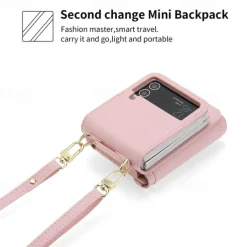 Phone Case For Samsung Galaxy Z Flip 6 Z Flip 5 Z Flip 4 Z Flip 3 Handbag Purse Wallet Case Flip Zipper with Removable Cross Body Strap Solid Colored PU Leather