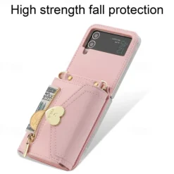 Phone Case For Samsung Galaxy Z Flip 6 Z Flip 5 Z Flip 4 Z Flip 3 Handbag Purse Wallet Case Flip Zipper with Removable Cross Body Strap Solid Colored PU Leather