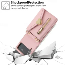 Phone Case For Samsung Galaxy Z Flip 6 Z Flip 5 Z Flip 4 Z Flip 3 Handbag Purse Wallet Case Flip Zipper with Removable Cross Body Strap Solid Colored PU Leather