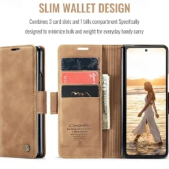 Phone Case For Samsung Galaxy Z Fold 7 Z Fold 6 Z Fold 5 Z Fold 4 Flip Cover with Stand Holder Magnetic Card Slot Retro TPU PU Leather