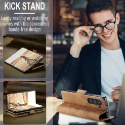Phone Case For Samsung Galaxy Z Fold 7 Z Fold 6 Z Fold 5 Z Fold 4 Flip Cover with Stand Holder Magnetic Card Slot Retro TPU PU Leather