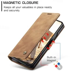 Phone Case For Samsung Galaxy Z Fold 7 Z Fold 6 Z Fold 5 Z Fold 4 Flip Cover with Stand Holder Magnetic Card Slot Retro TPU PU Leather